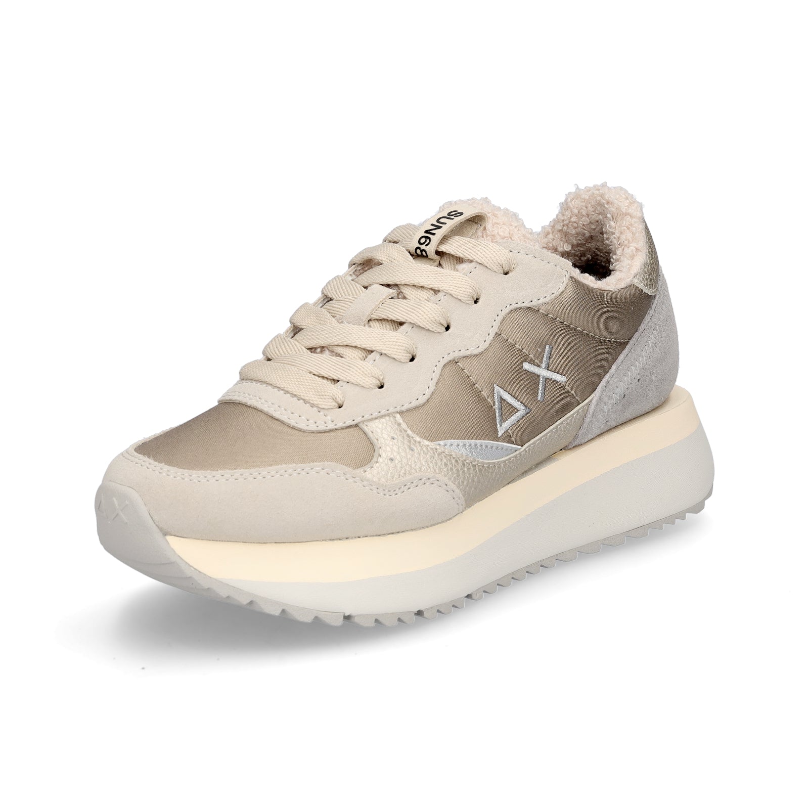Sun68 women's sneakers Big Ally Teddy Fur beige gold