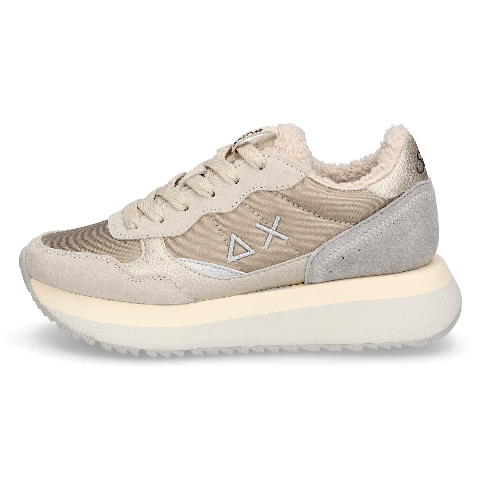 Sun68 women's sneakers Big Ally Teddy Fur beige gold