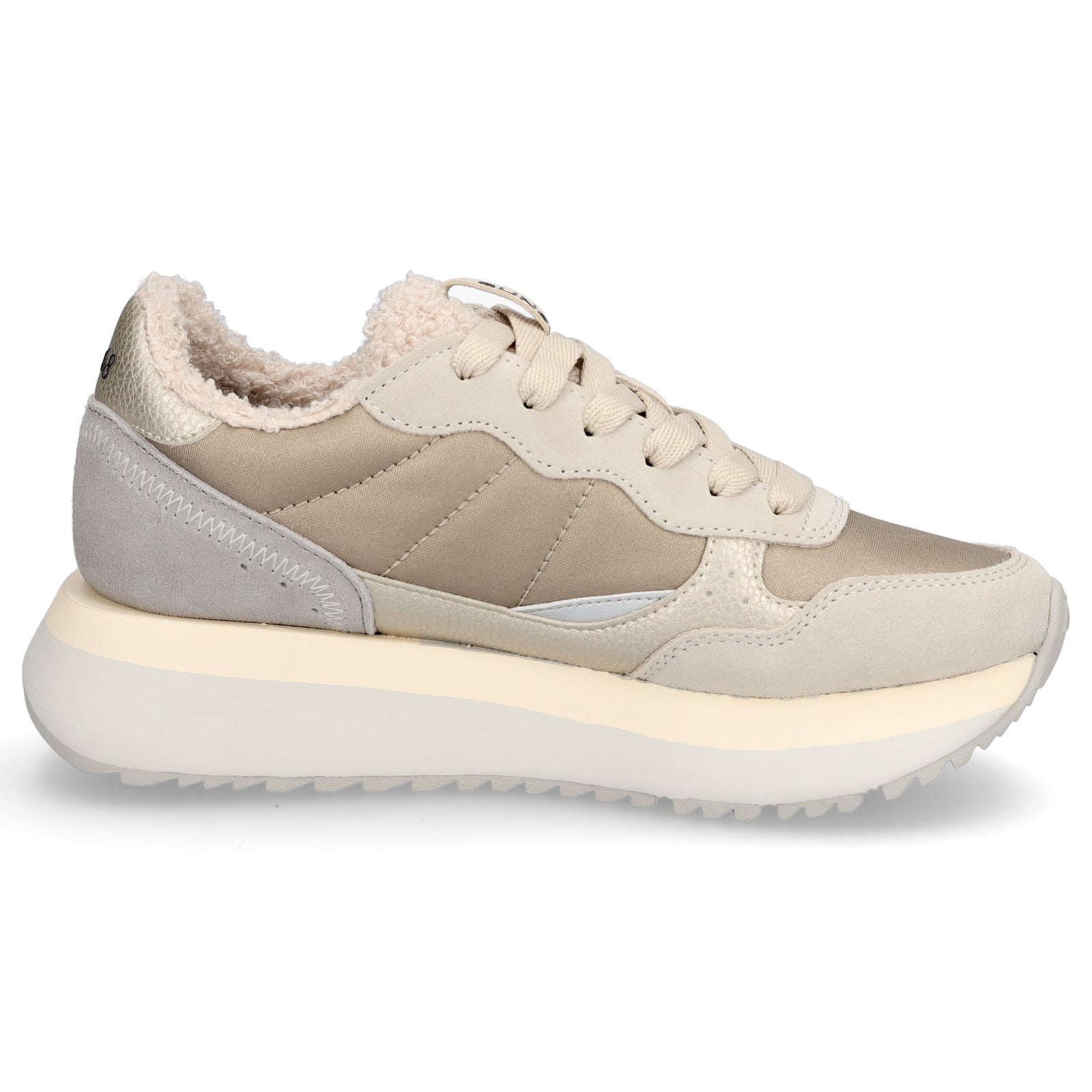 Sun68 women's sneakers Big Ally Teddy Fur beige gold