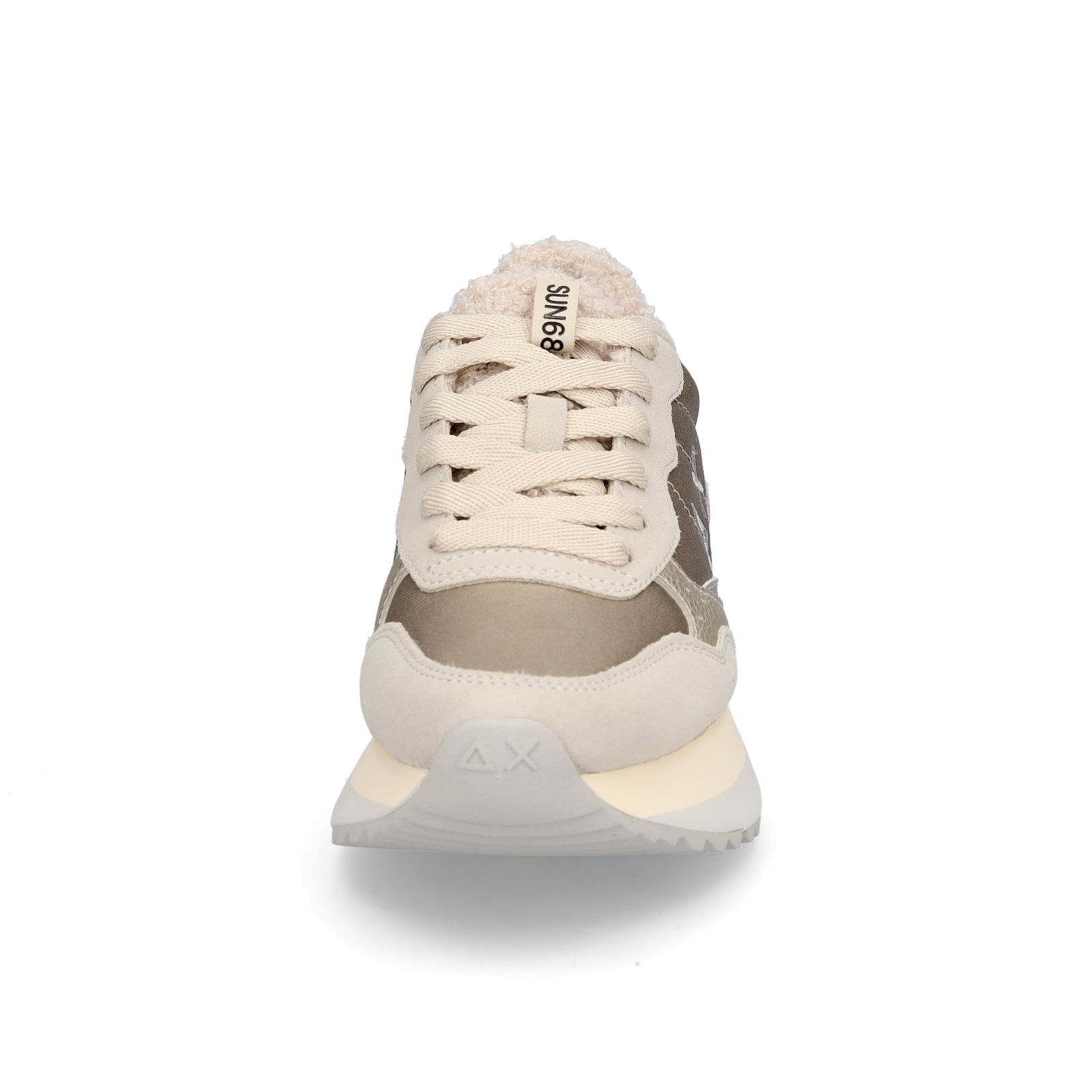 Sun68 women's sneakers Big Ally Teddy Fur beige gold