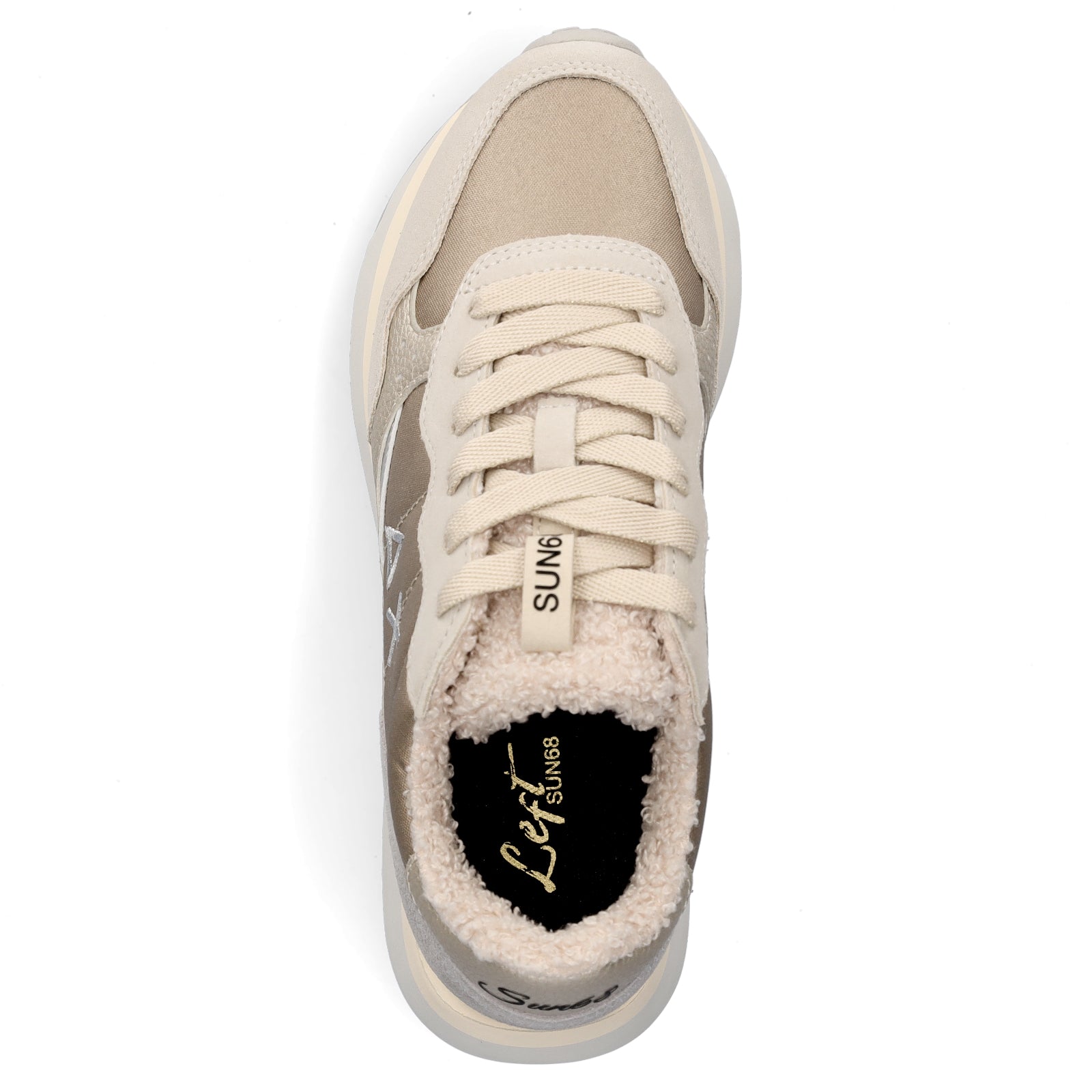 Sun68 women's sneakers Big Ally Teddy Fur beige gold