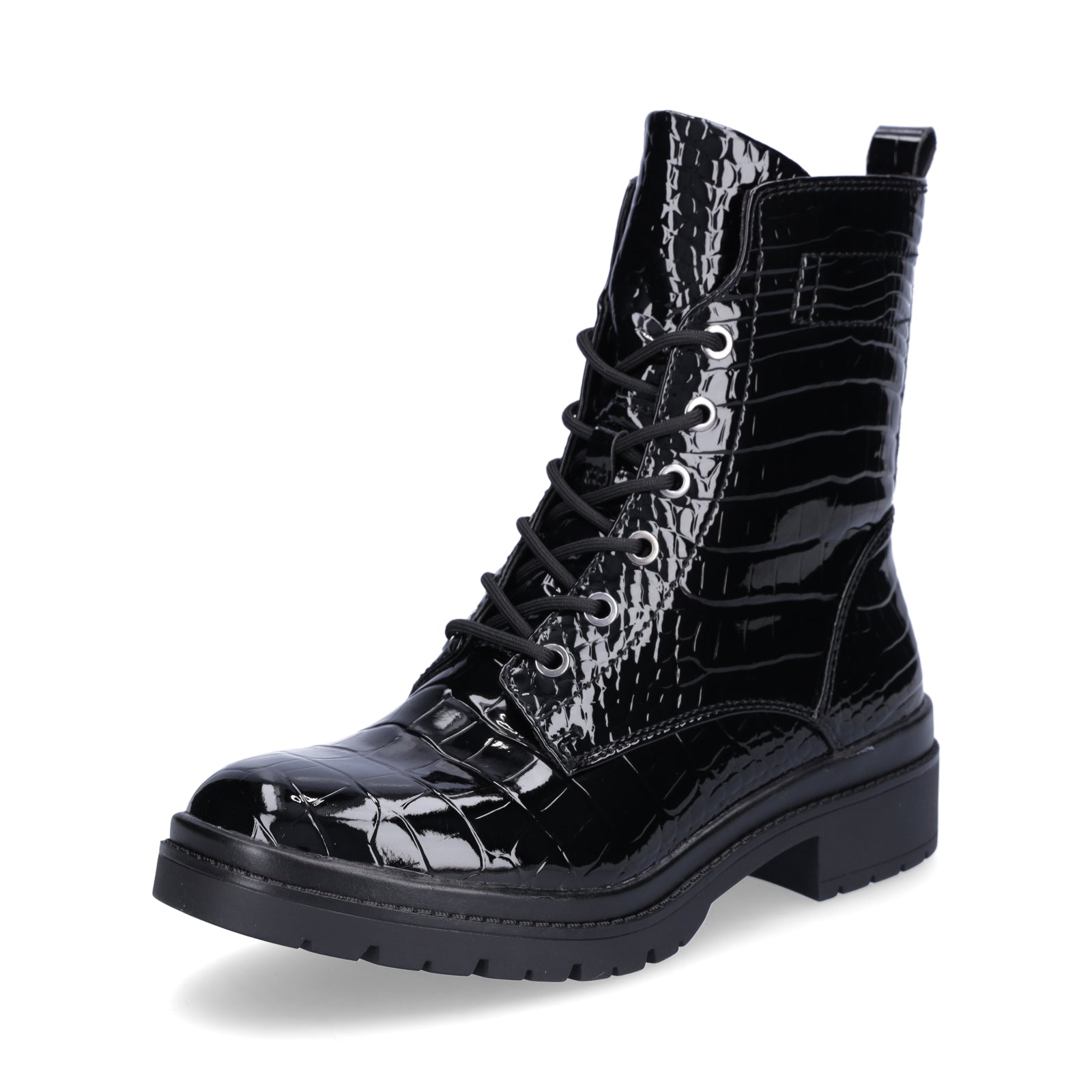 Tamaris Damen Schnürboot schwarz croco