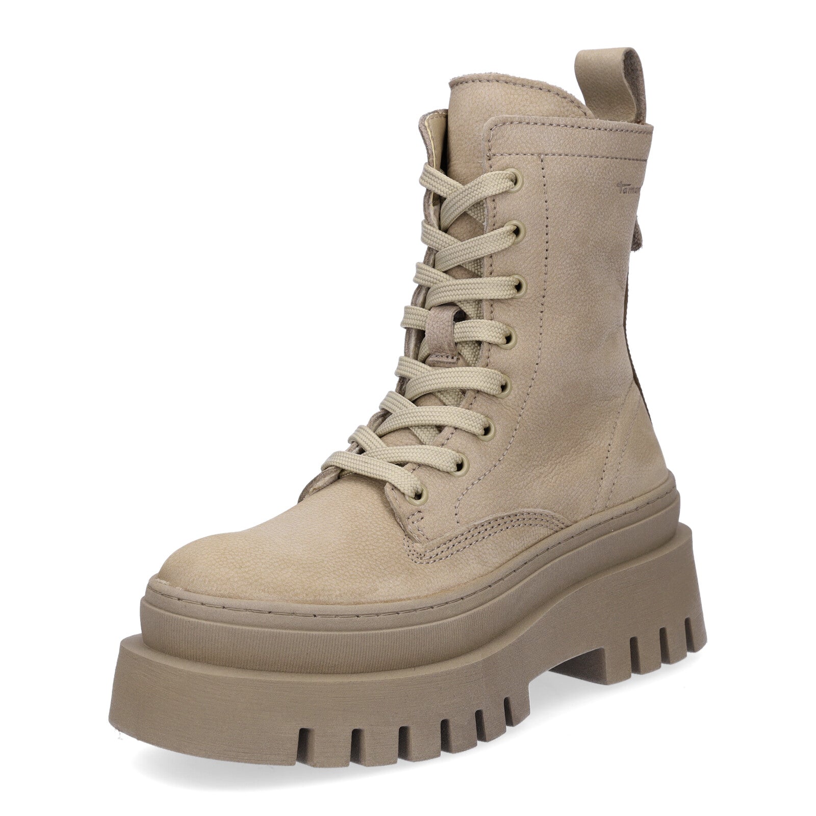 Tamaris women's leather lace-up boot taupe