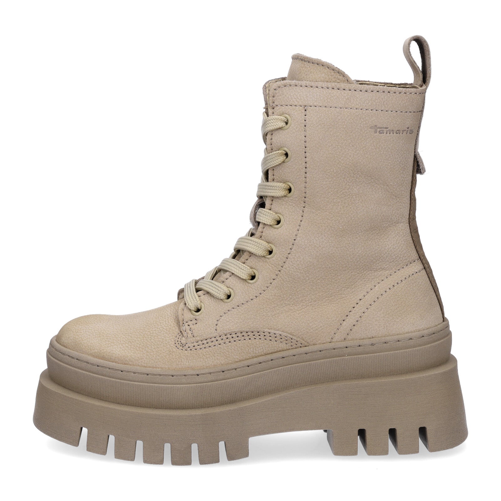 Tamaris women's leather lace-up boot taupe