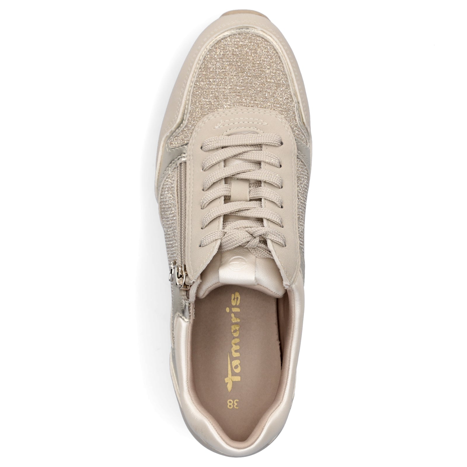 Tamaris Damen Sneaker beige gold Glitzer