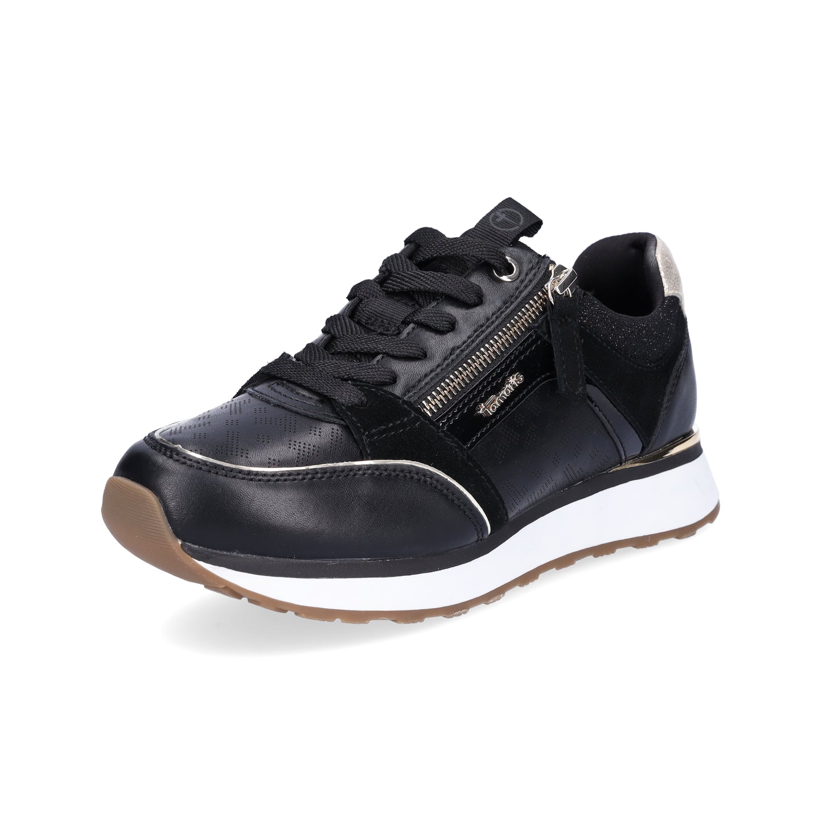 Tamaris women's leather sneakers black gold