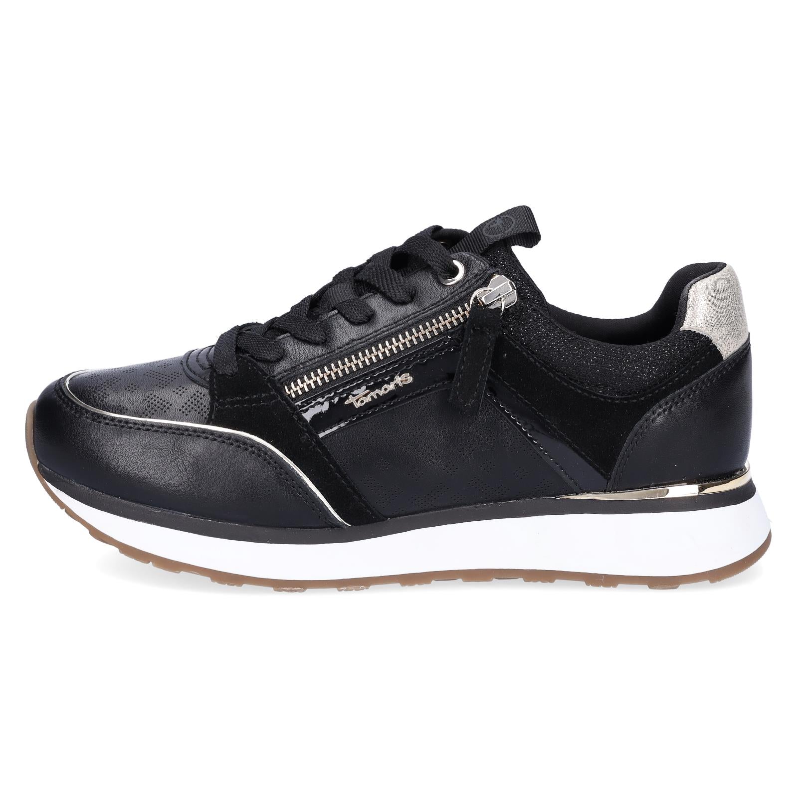 Tamaris women's leather sneakers black gold