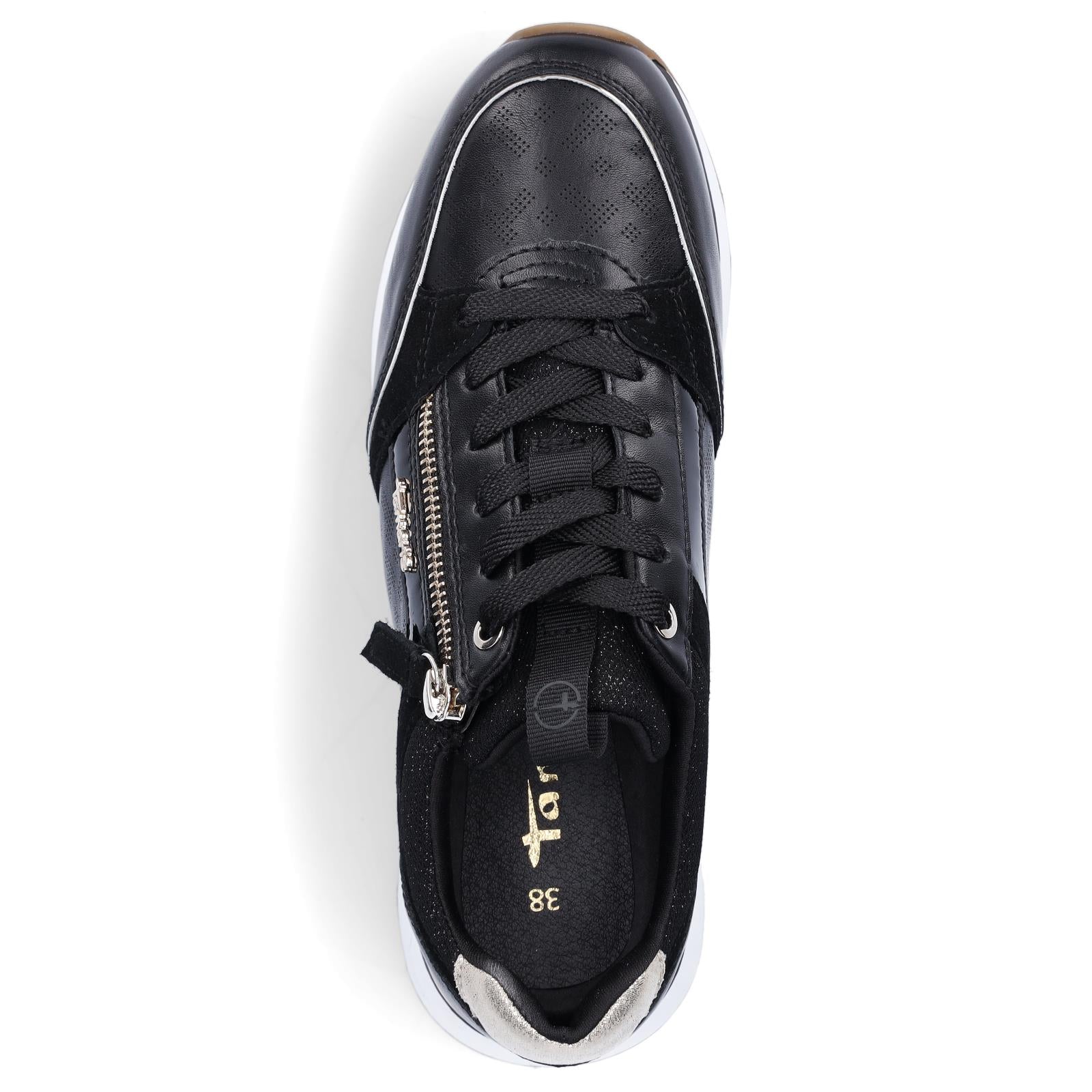 Tamaris women's leather sneakers black gold