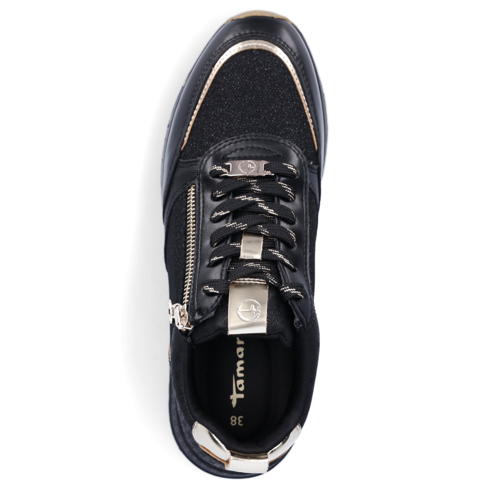 Tamaris Damen Sneaker schwarz gold Glitzer