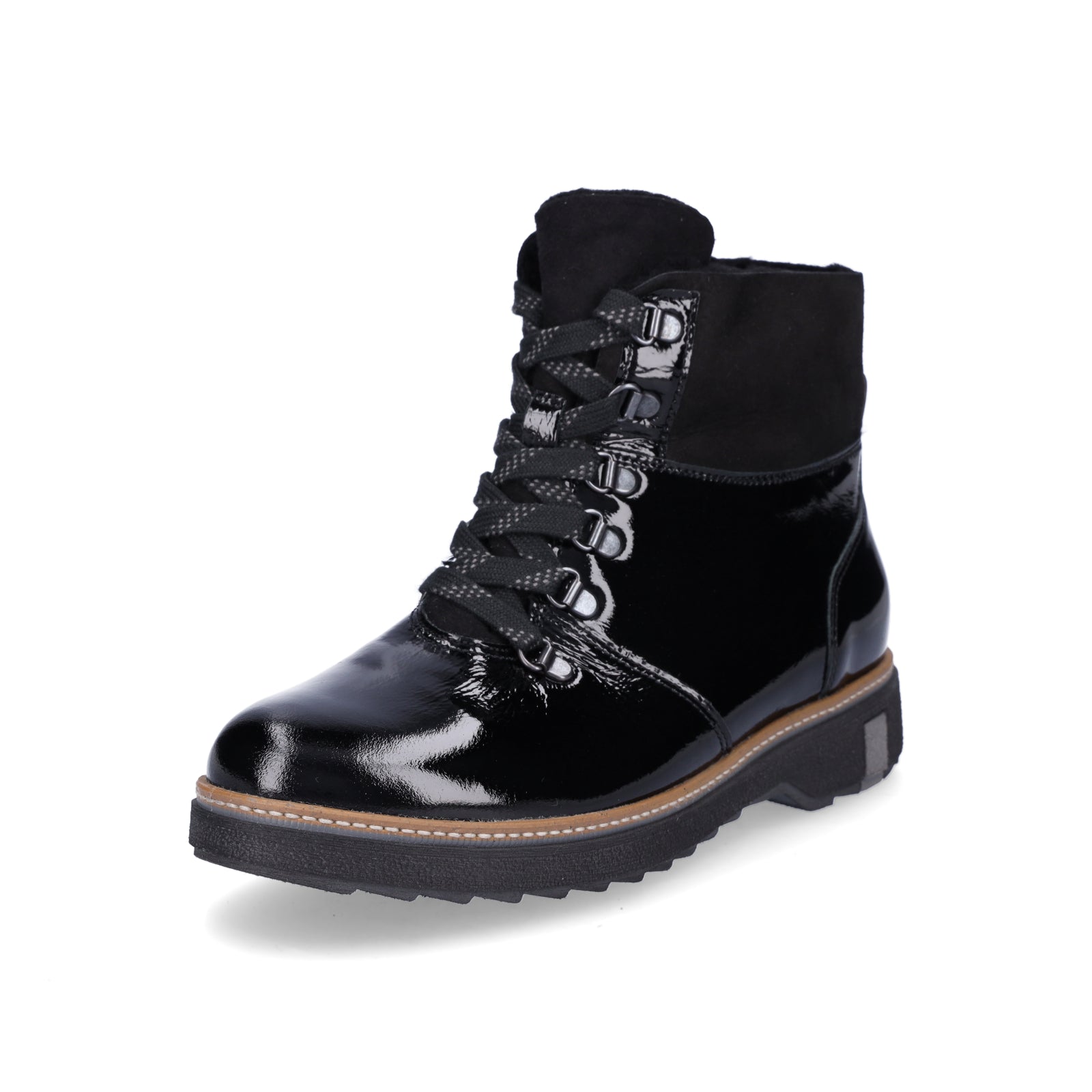 Waldläufer women's leather lace-up boot black patent