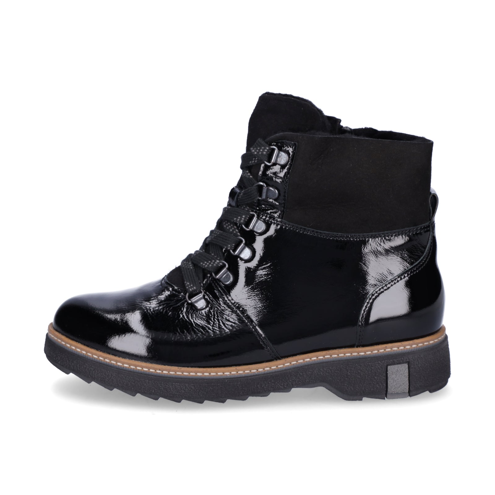 Waldläufer women's leather lace-up boot black patent