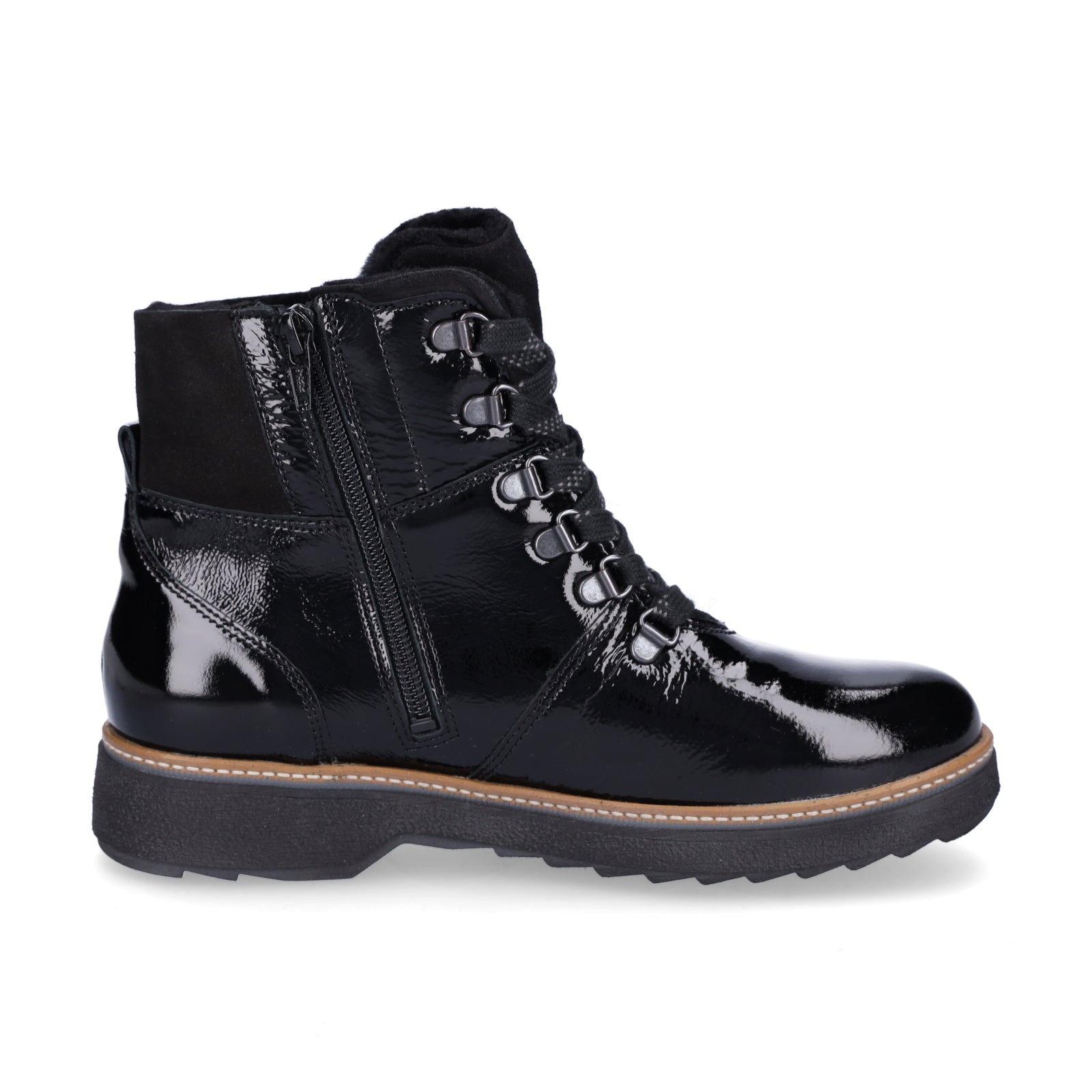 Waldläufer women's leather lace-up boot black patent