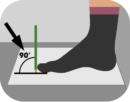 Schritt 2: Stift im 90 Grad Winkel an längste vordere Stelle des Fußes halten und markieren