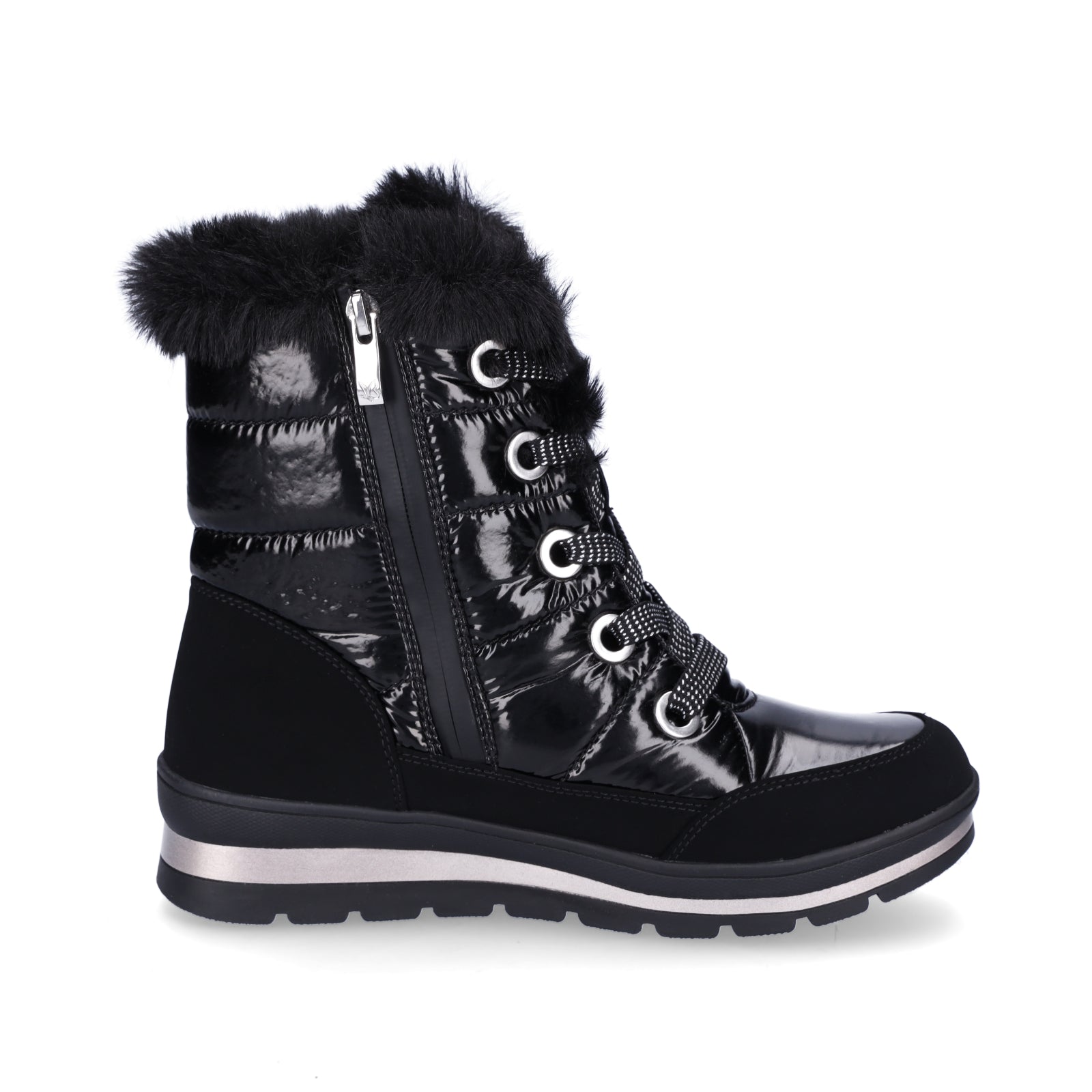 Caprice women's lace-up boot black patent