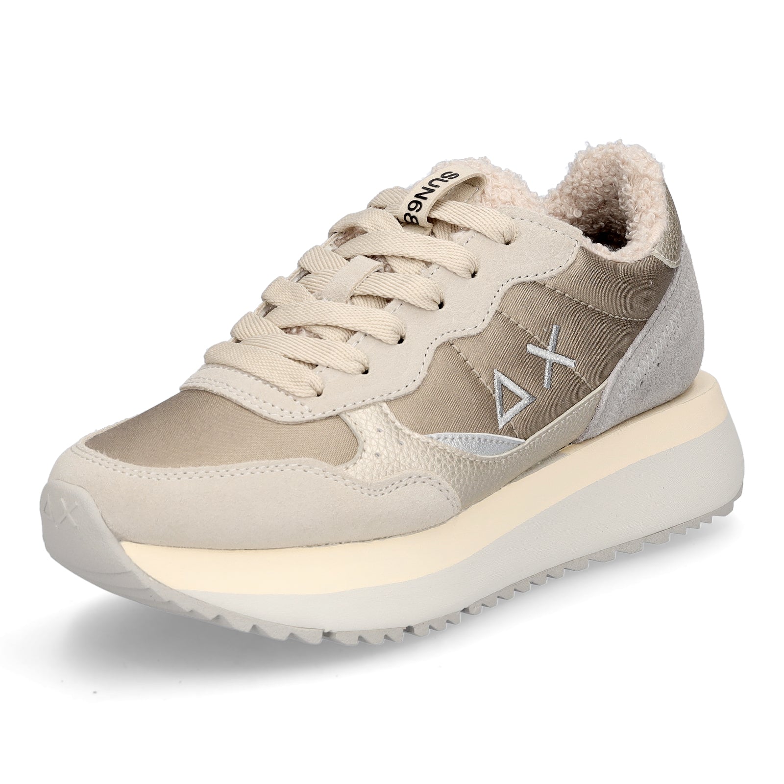 Sun68 Damen Sneaker Big Ally Teddy Fur beige gold