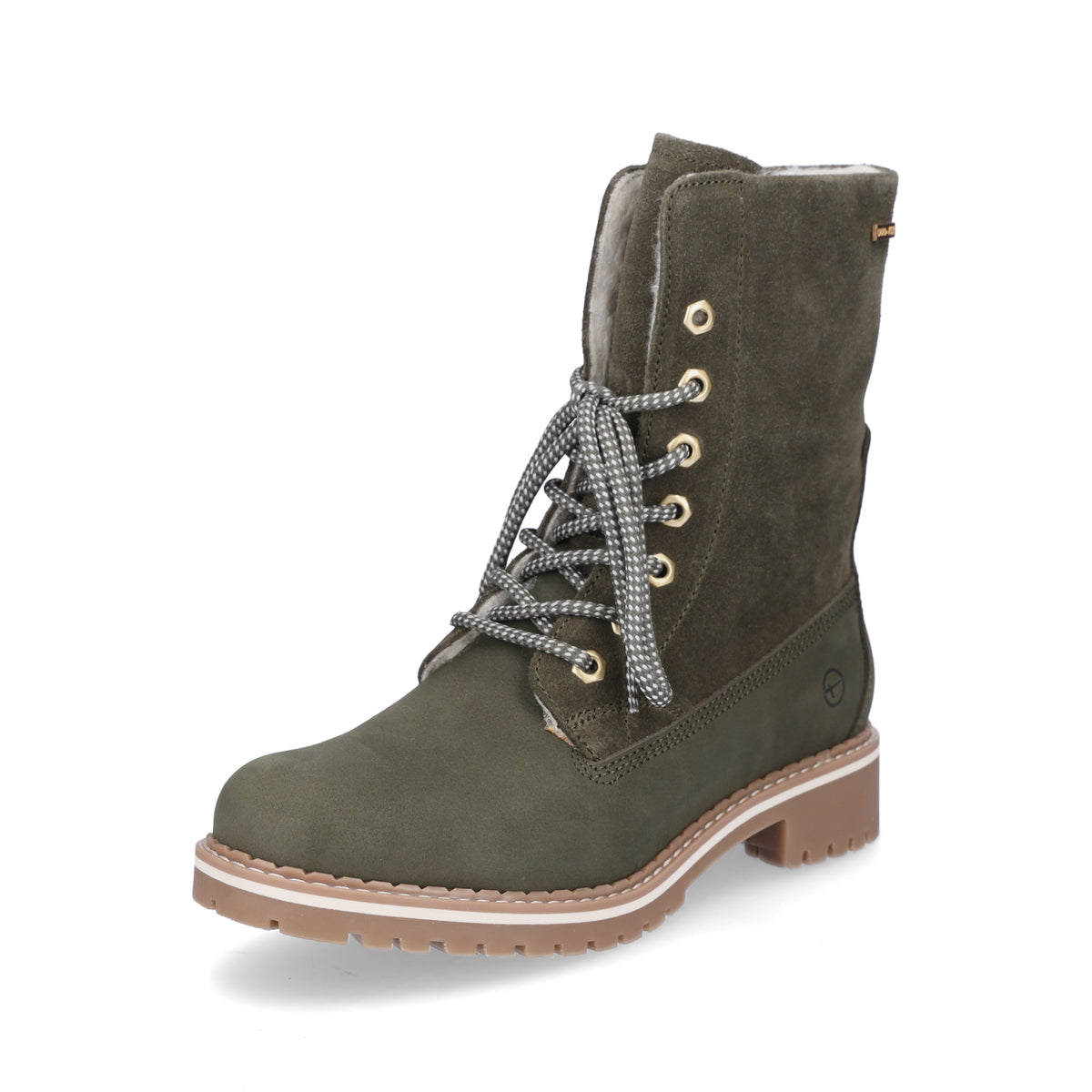 Tamaris women leather lace-up boot olive