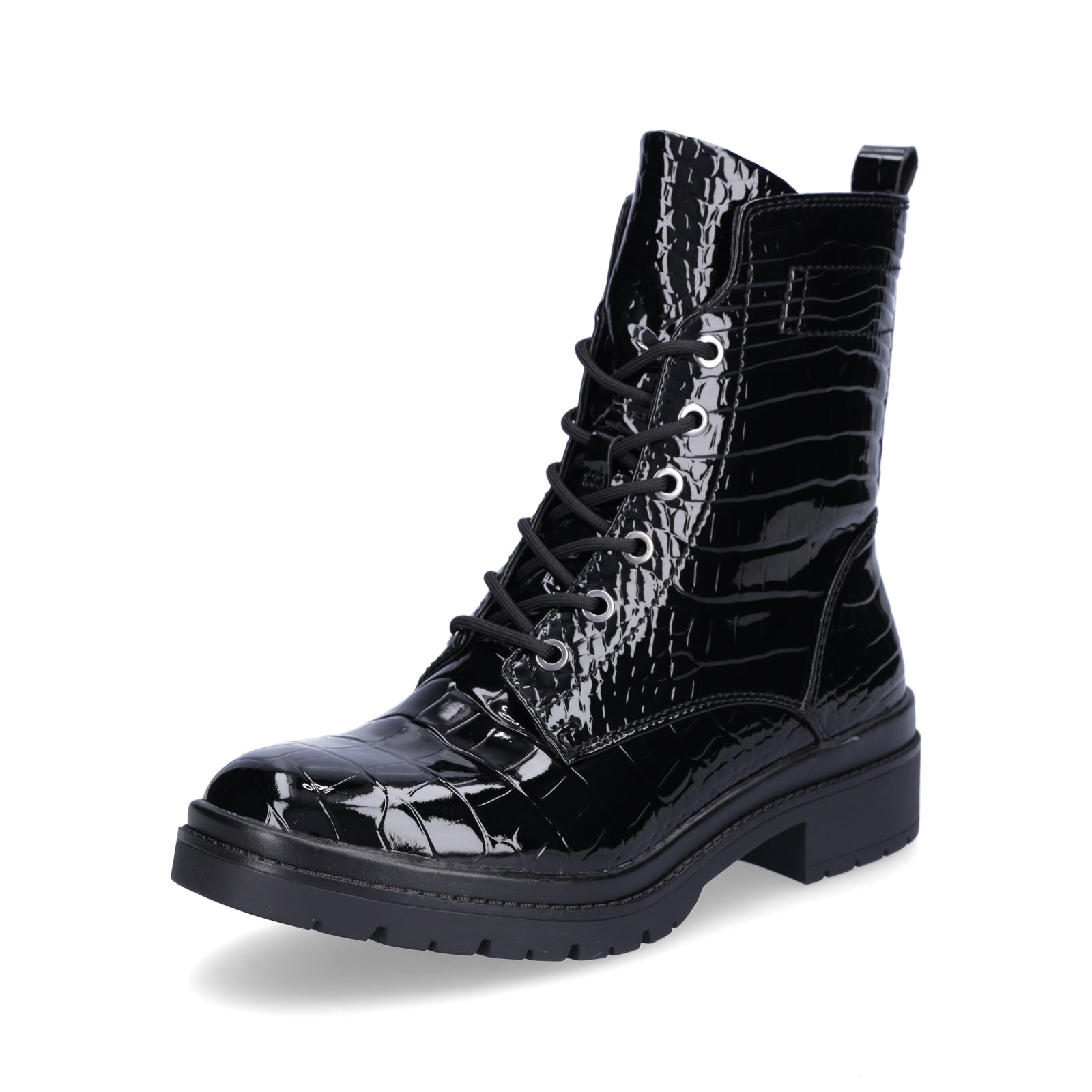 Tamaris Damen Schnürboot schwarz croco