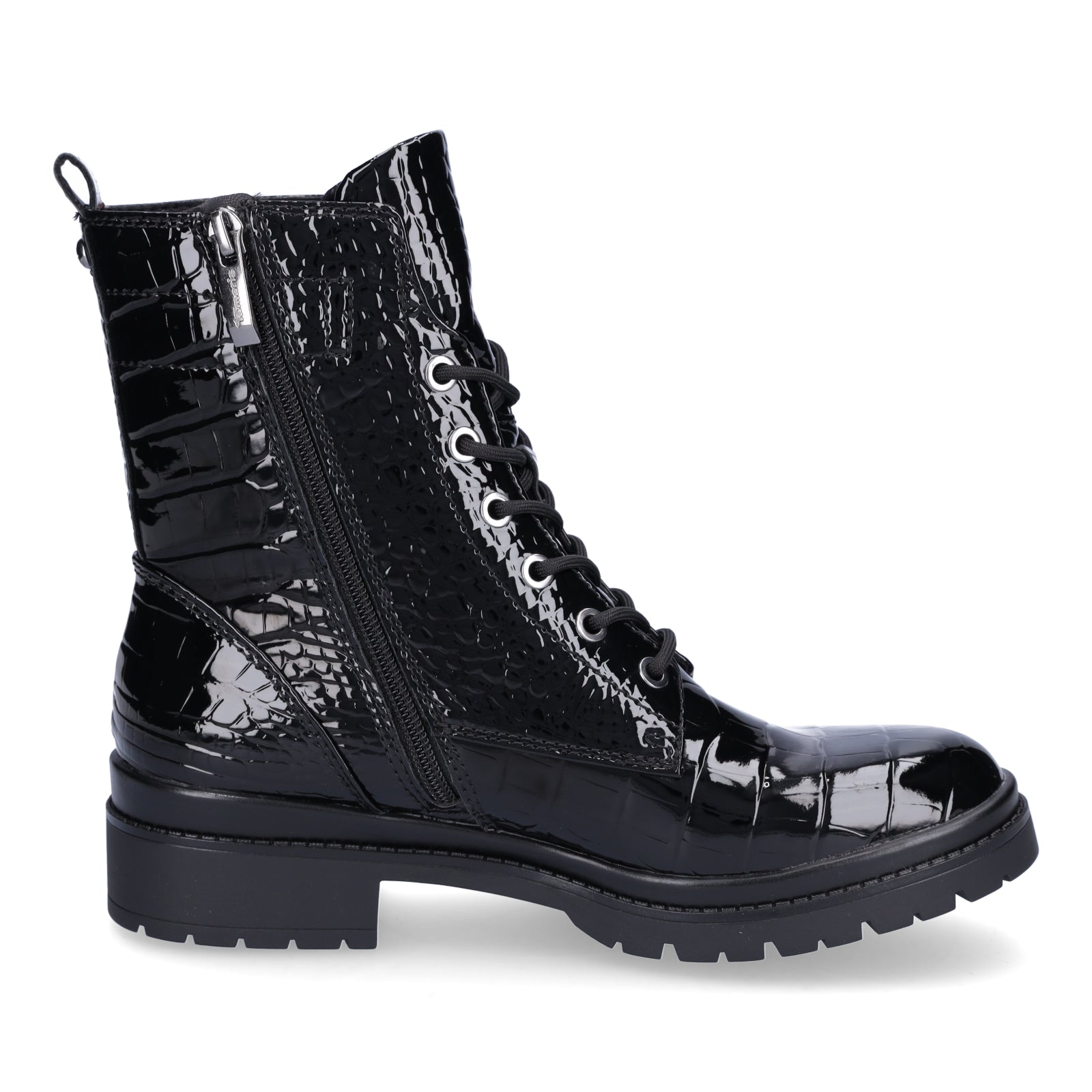 Tamaris Damen Schnürboot schwarz croco