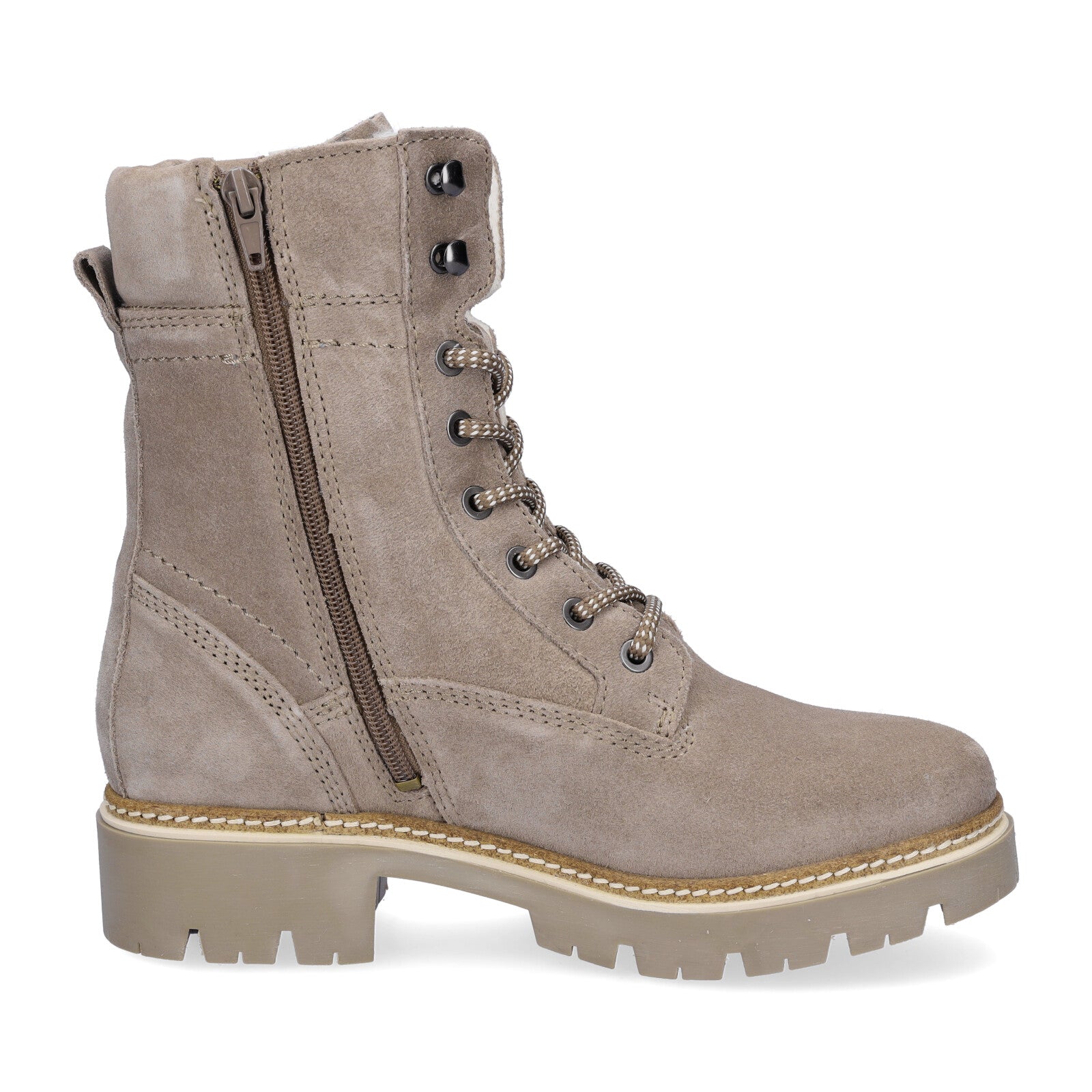 Tamaris women's leather lace-up boot taupe
